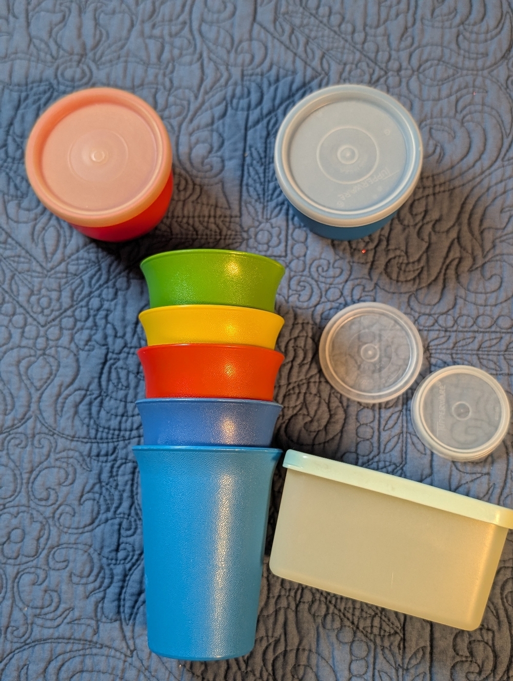 Vintage Tupperware Snack Bowl & Cup Lot w Lids Mini Bowls Kids Set Retro Colors